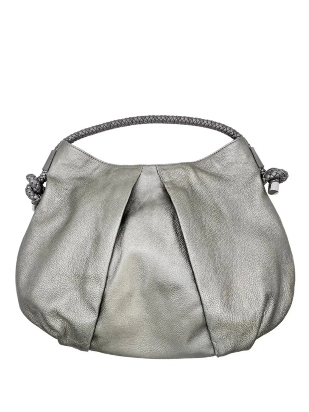Clarks Hobo Bag Over-the-shoulder Braided Handle Silver/Pewter Leather Purse EUC